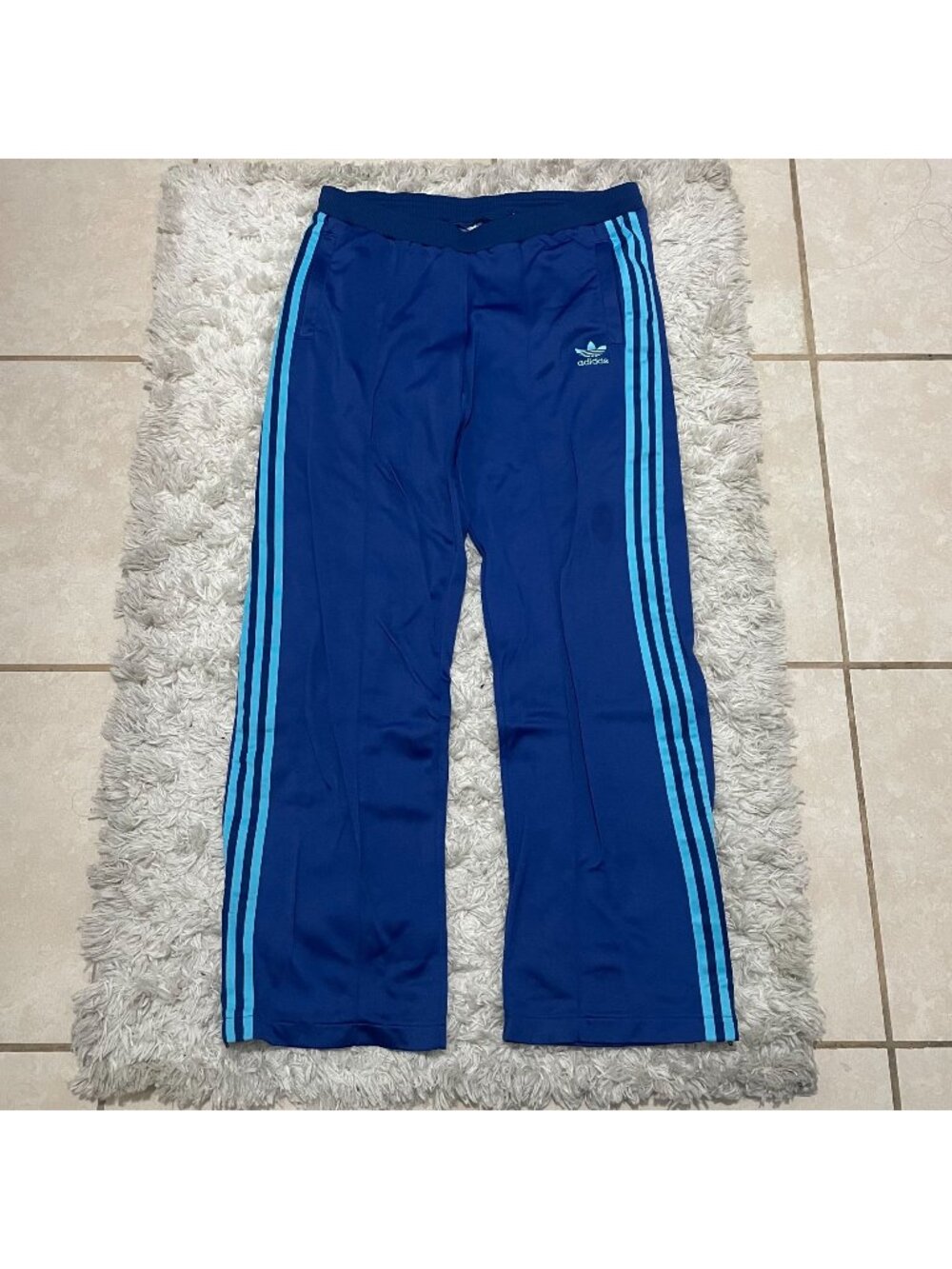 Vintage Adidas Originals Blue Track Pants Size 48 XL Women Light Blue Stripes